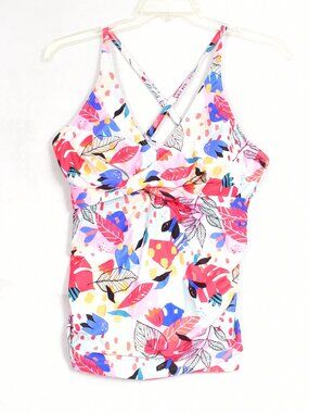 Yonique Women's Tankini Swimsuit Size XL Multi Color Floral Leaves NEW